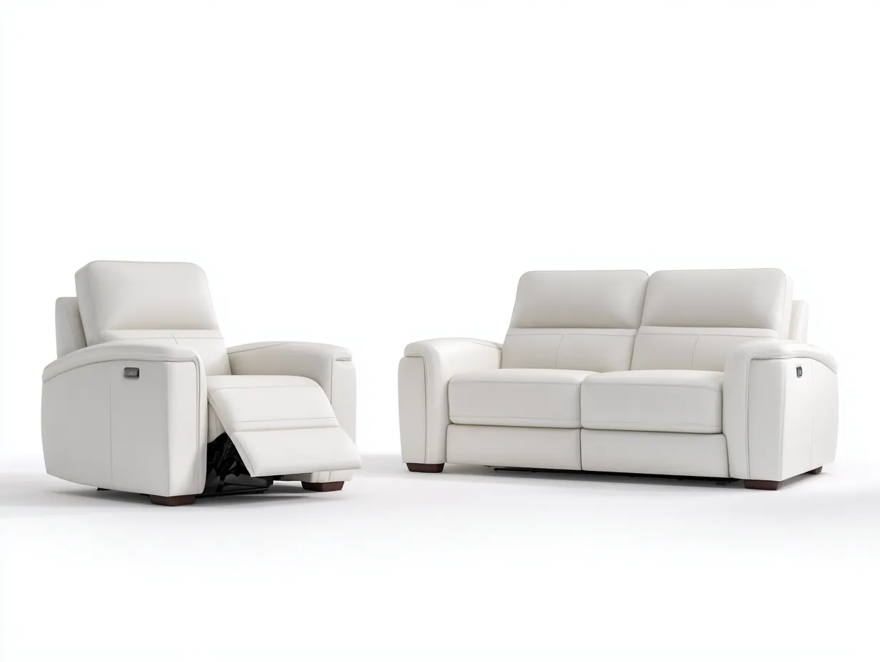 Conjunto de sofás reclinables de cuero sintético 168x94x98 cm y 92x94x98 cm blanco para salón - diseño moderno-Corosahaus