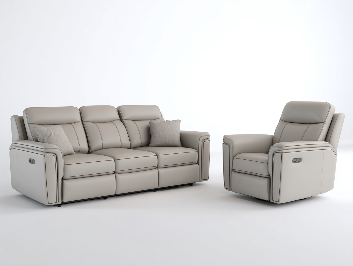 Conjunto de sofás reclinables sofá de 3 plazas y sillón reclinable cuero sintético beige 200x95x100 cm para salón - estilo moderno-Corosahaus