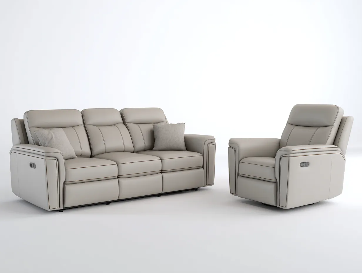 Conjunto de sofás reclinables sofá de 3 plazas y sillón reclinable cuero sintético beige 200x95x100 cm para salón - estilo moderno-Corosahaus