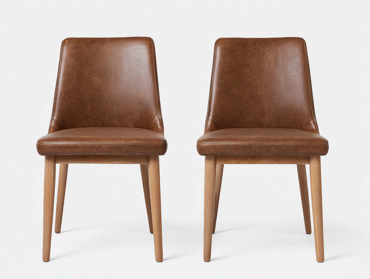 Sillas de comedor tapizadas en cuero sintético 48x55x84 cm marrón-roble para comedor - diseño contemporáneo-Corosahaus
