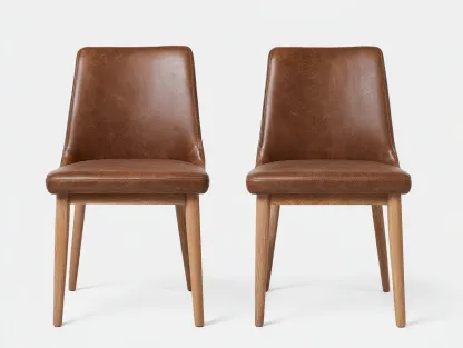 Sillas de comedor tapizadas en cuero sintético 48x55x84 cm marrón-roble para comedor - diseño contemporáneo-Corosahaus