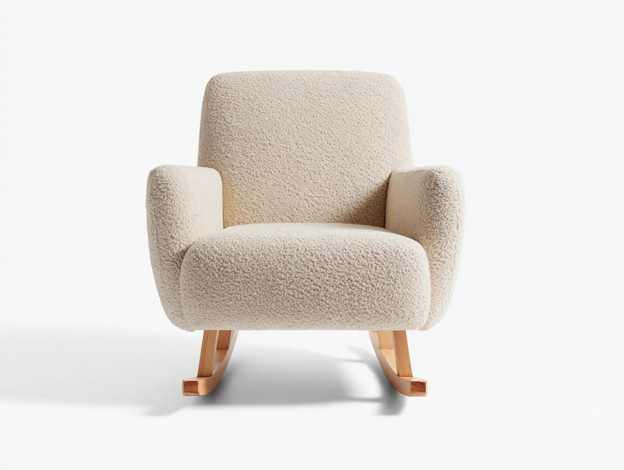 Mecedoras tapizada en tejido bouclé 76x88x92 cm beige-roble claro para salón - diseño moderno-Corosahaus