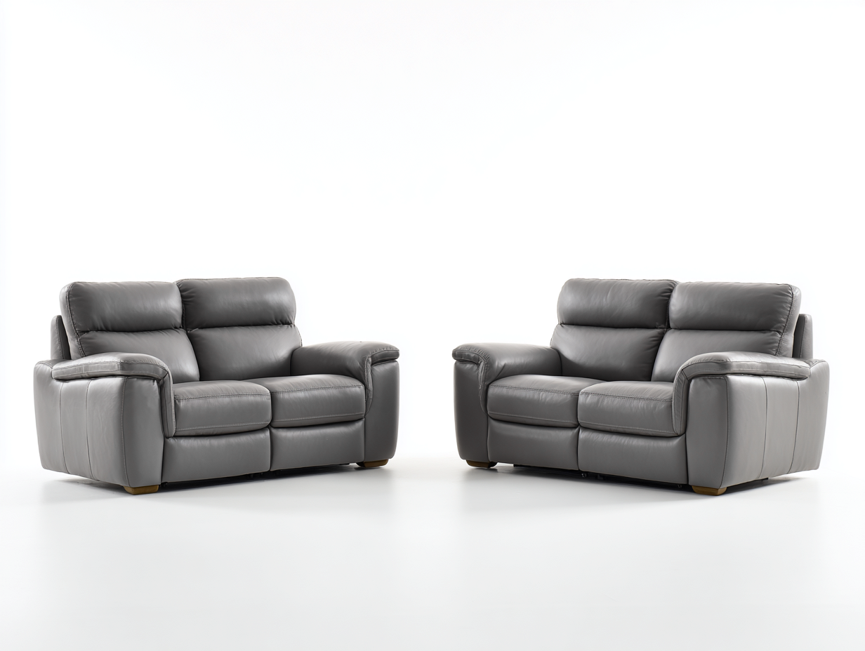 Conjunto de sofás reclinables sofá 2 plazas y sofá 2 plazas cuero sintético 160x90x95 cm gris moderno cómodo-Corosahaus
