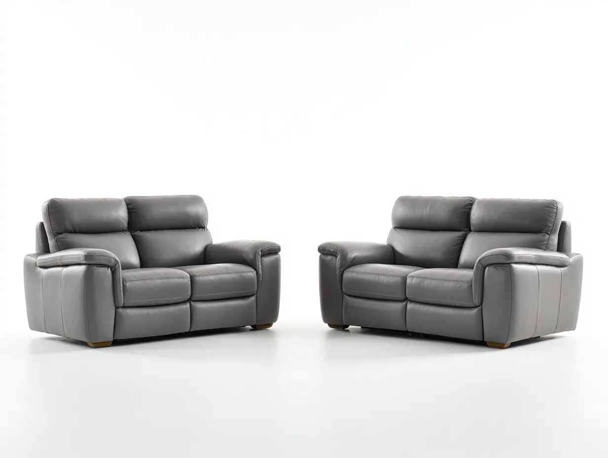 Conjunto de sofás reclinables sofá 2 plazas y sofá 2 plazas cuero sintético 160x90x95 cm gris moderno cómodo-Corosahaus