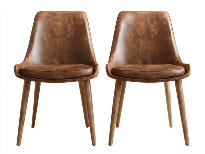 Sillas de comedor juego de 2 sillas cuero sintético 58x55x82 cm marrón moderno acolchado-Corosahaus