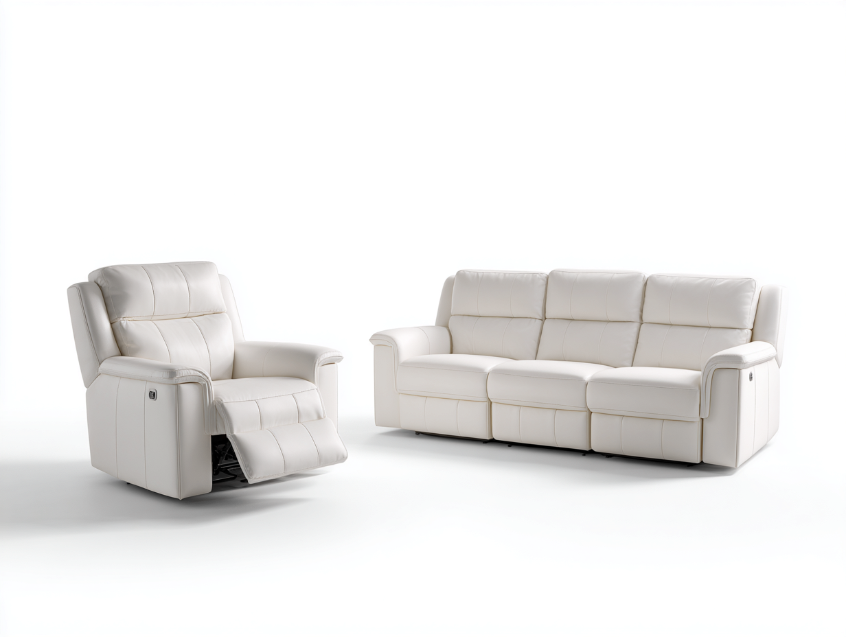 Conjunto de sofás reclinables sofá 3 plazas y sillón reclinable cuero sintético 200x90x100 cm blanco moderno funcional-Corosahaus