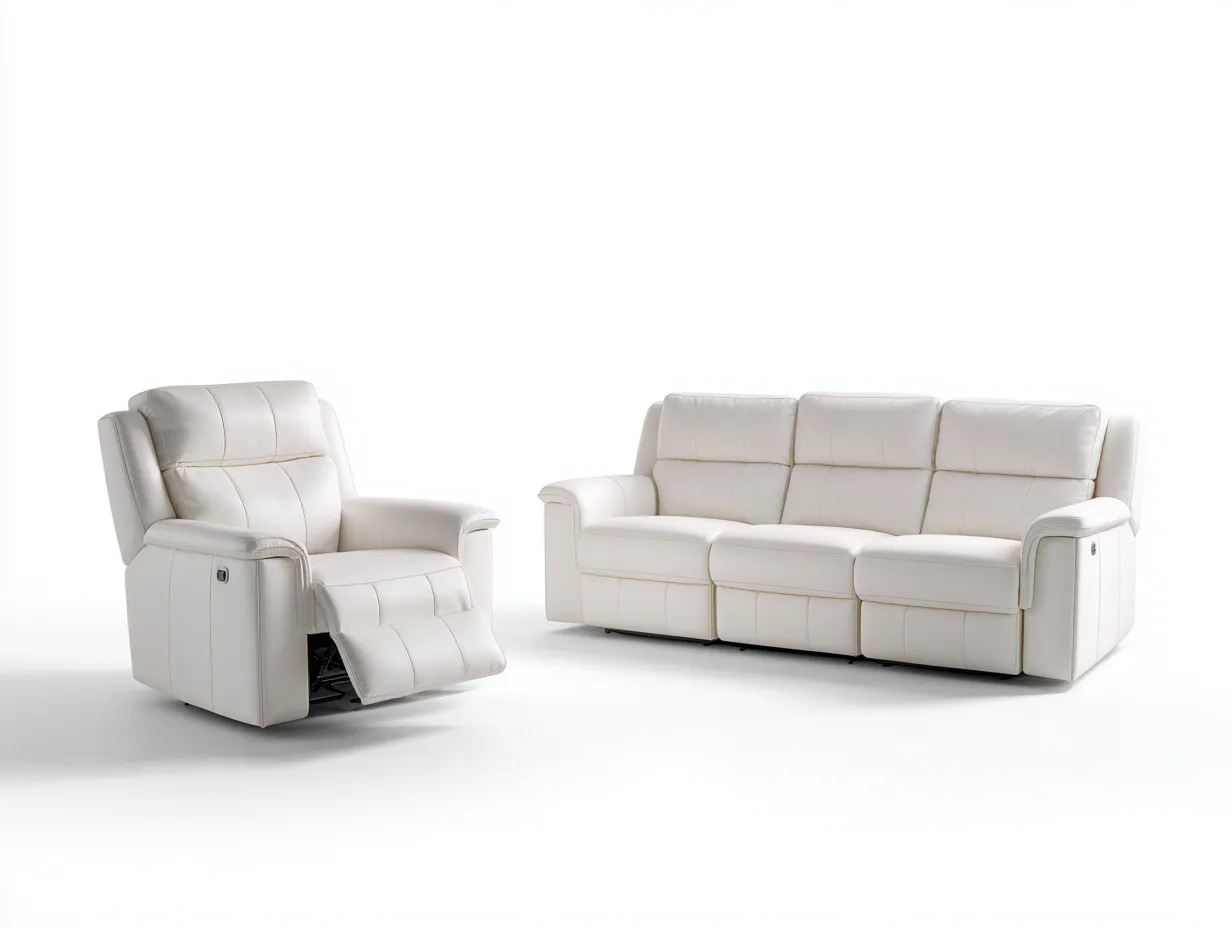 Conjunto de sofás reclinables sofá 3 plazas y sillón reclinable cuero sintético 200x90x100 cm blanco moderno funcional-Corosahaus