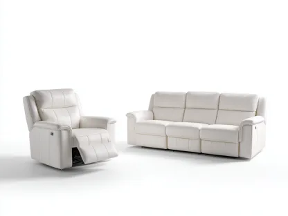 Conjunto de sofás reclinables sofá 3 plazas y sillón reclinable cuero sintético 200x90x100 cm blanco moderno funcional-Corosahaus
