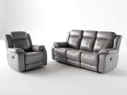 Conjunto de sofás reclinables de cuero sintético 205x95x102 cm y 98x95x102 cm gris para salón - diseño moderno-Corosahaus