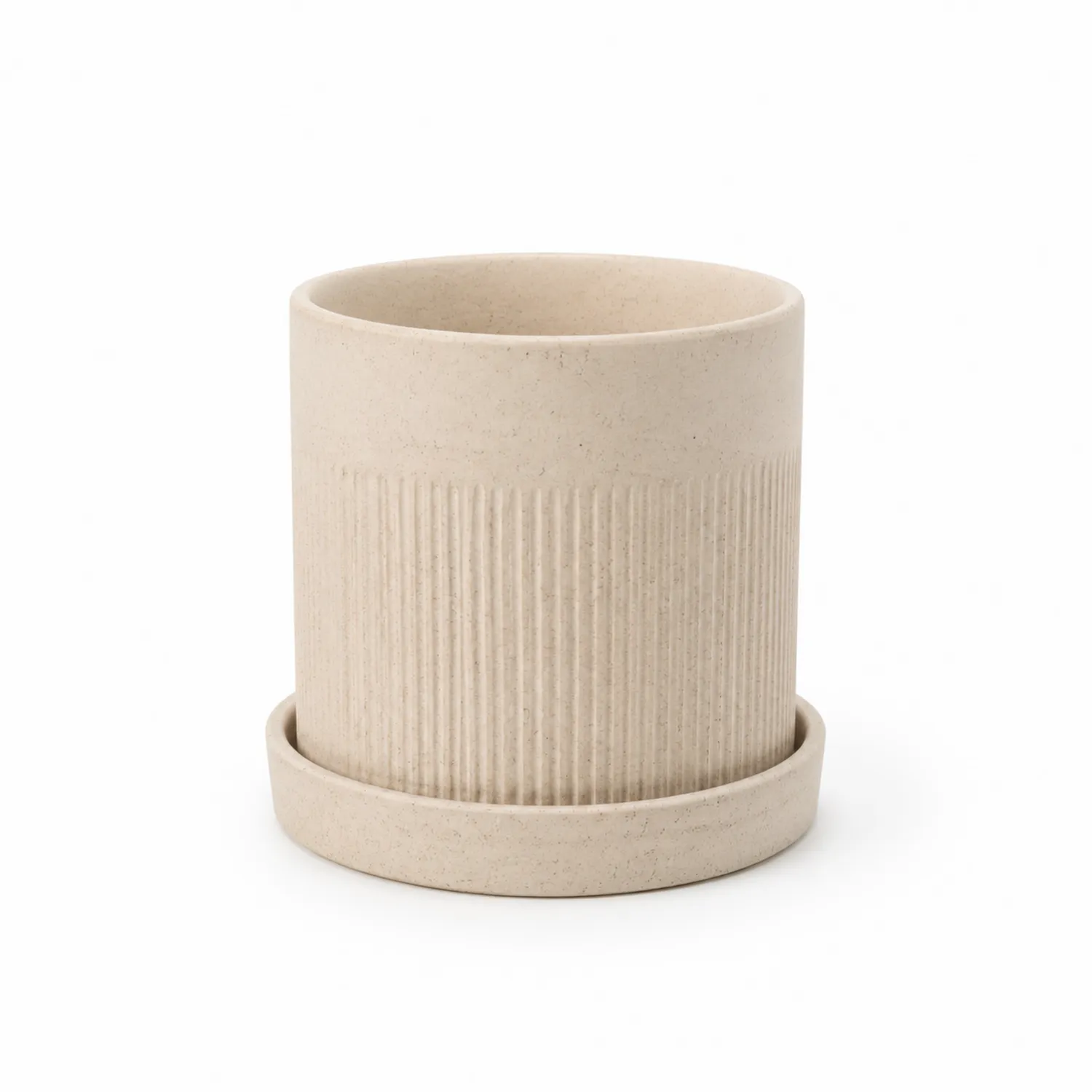 Vaso Cilindrico con Sottovaso Rigato Beige-velnordia