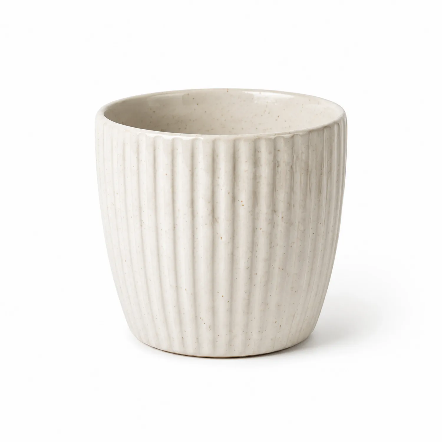 Vaso da Fiori in Ceramica con Texture Verticale Avorio 12x14 cm-velnordia
