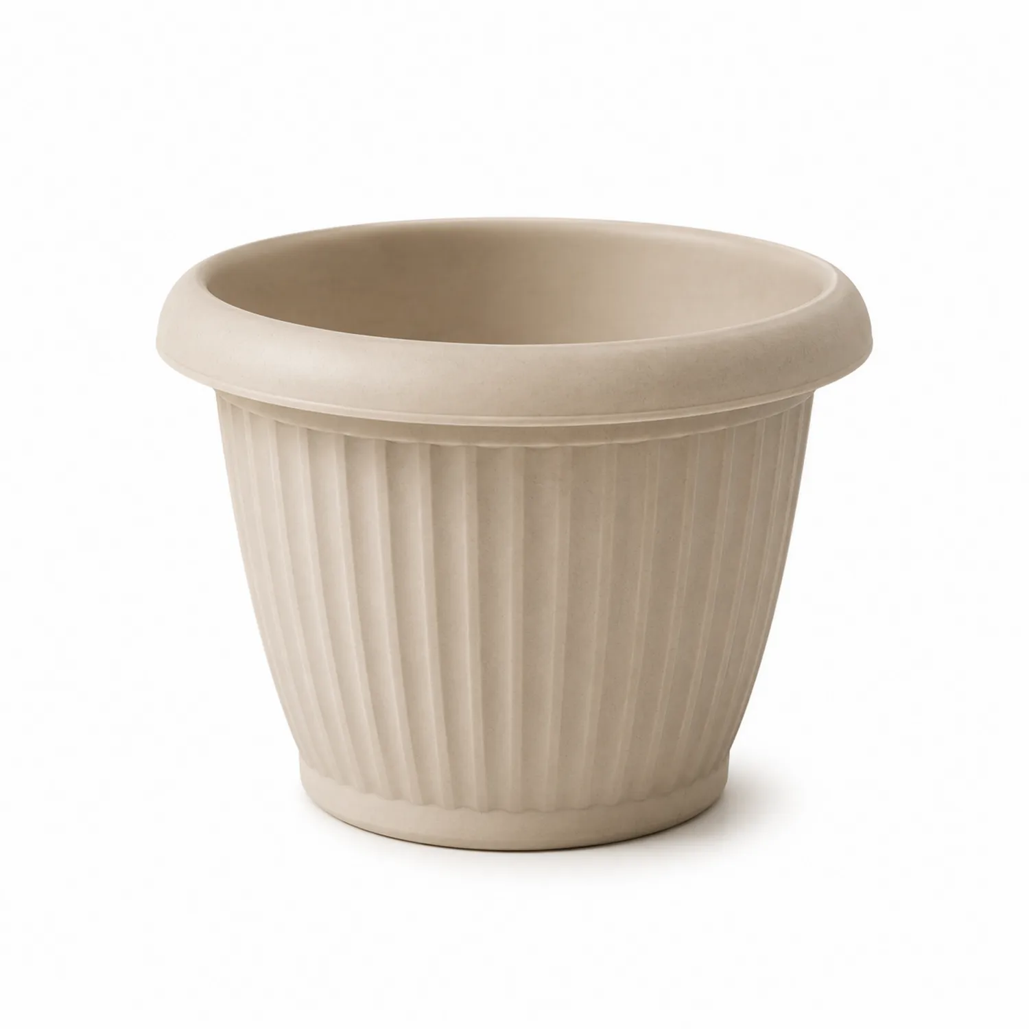 Vaso da Giardino Rotondo Beige con Dettagli Scanalati-velnordia