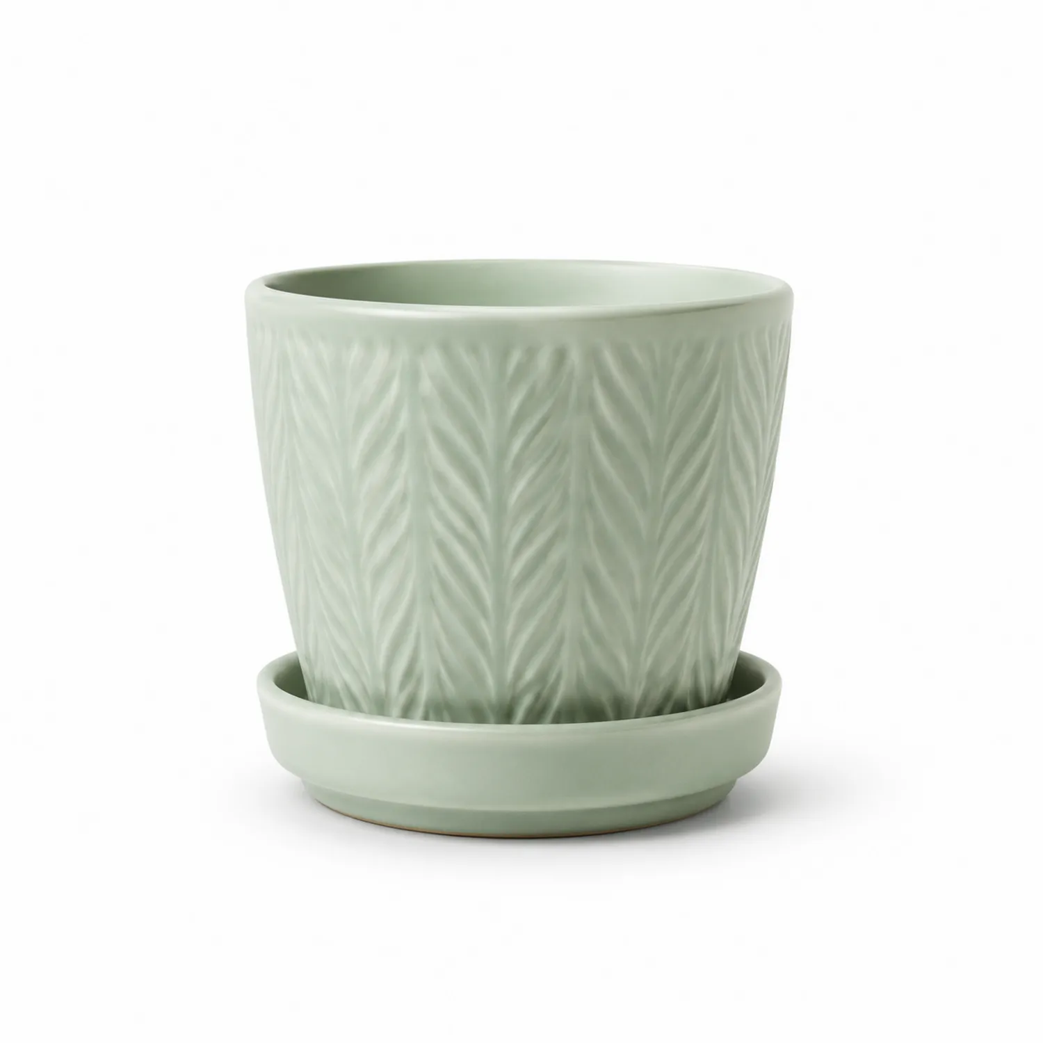 Vaso da Fiori in Ceramica Verde Chiaro con Motivo Foglia-velnordia