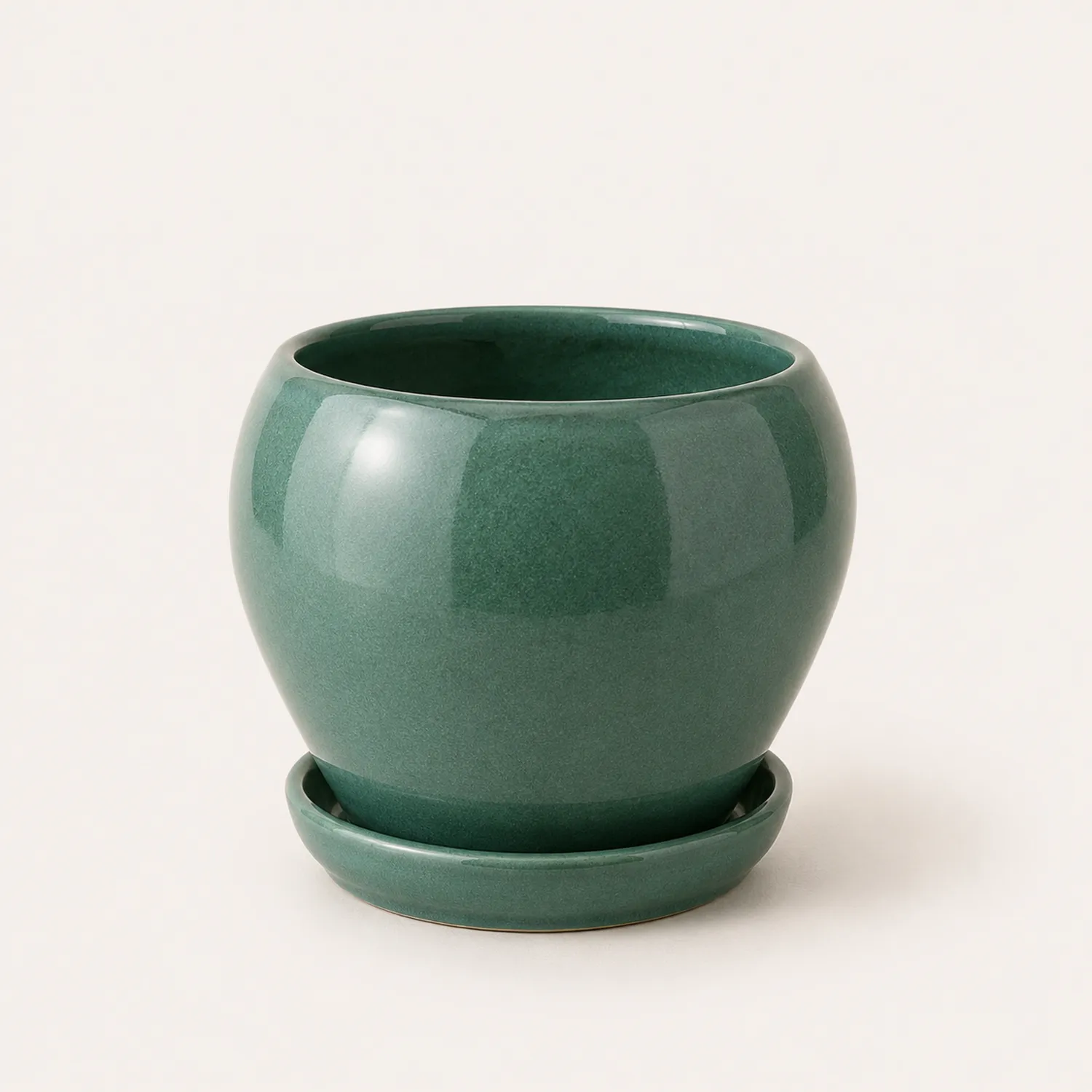 Vaso in Ceramica Verde da 20 cm con Sottovaso per Interni ed Esterni-velnordia