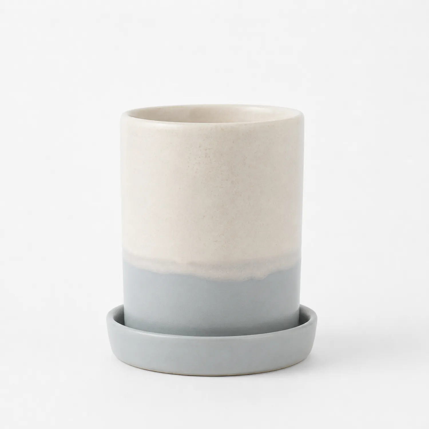 Vaso in Ceramica Moderno Grigio e Bianco con Sottovaso-velnordia