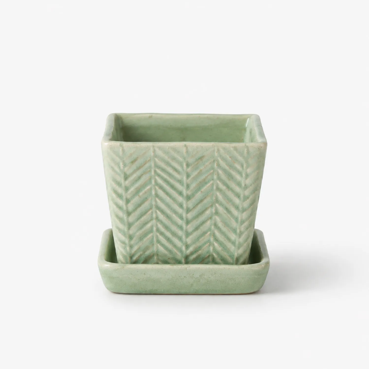 Vaso quadrato in ceramica verde con sottovaso-velnordia