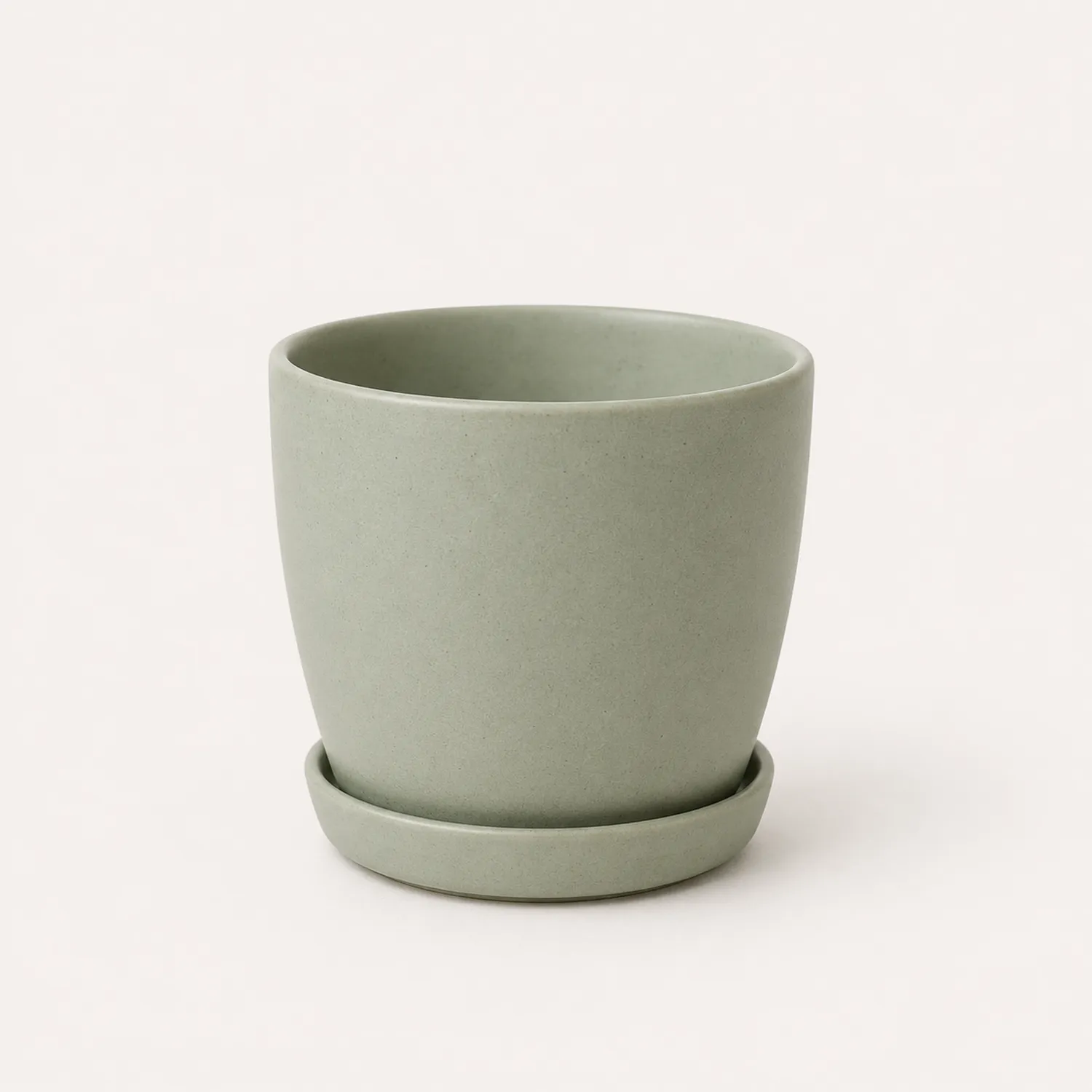 Vaso Rotondo con Sottovaso Verde Salvia Ø15 cm-velnordia