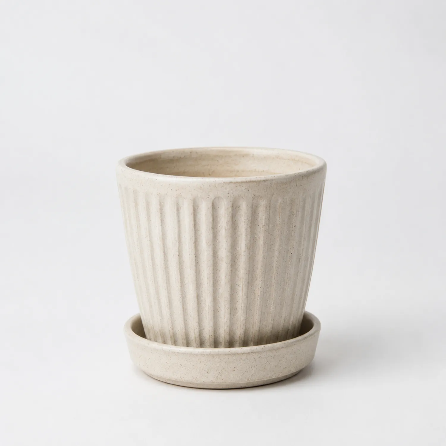 Vaso per Piante in Ceramica Beige con Motivo a Righe-velnordia