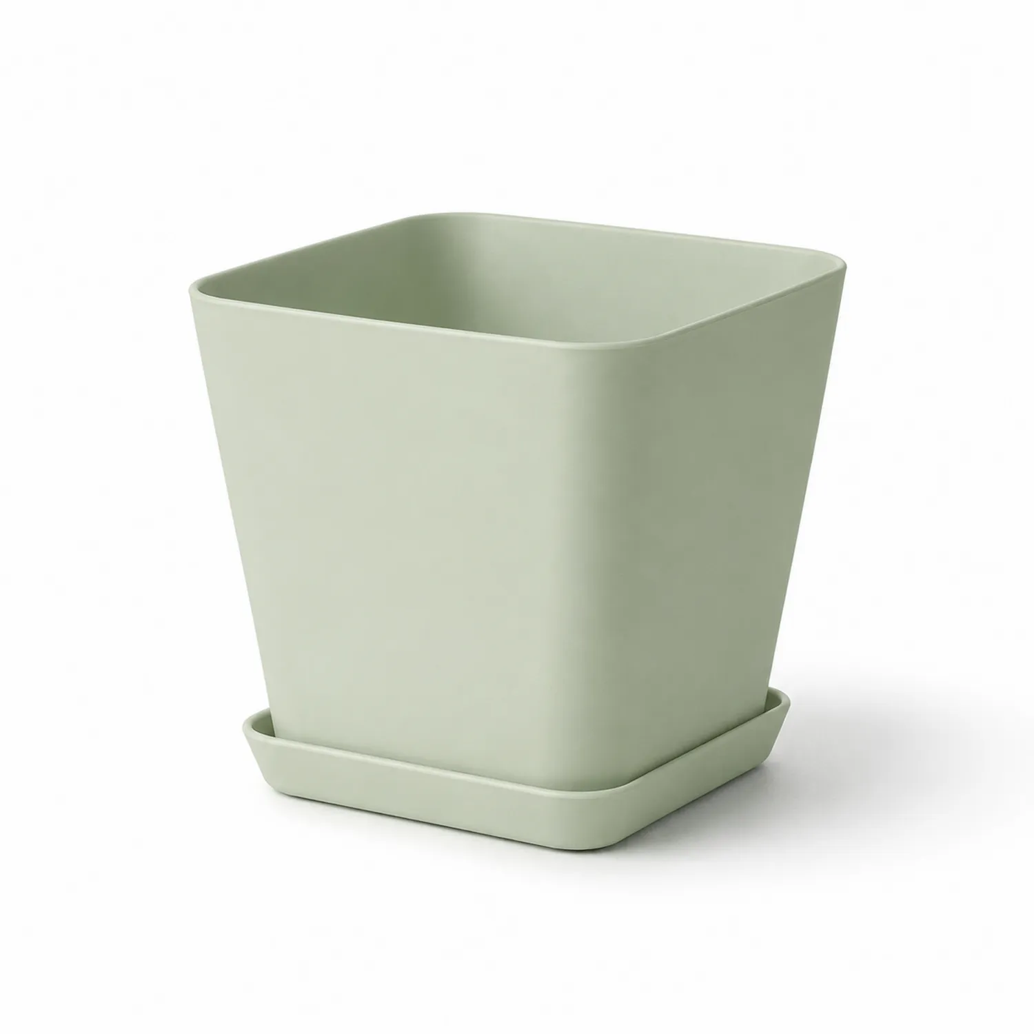 Vaso Quadrato con Sottovaso Verde Salvia 20 cm-velnordia