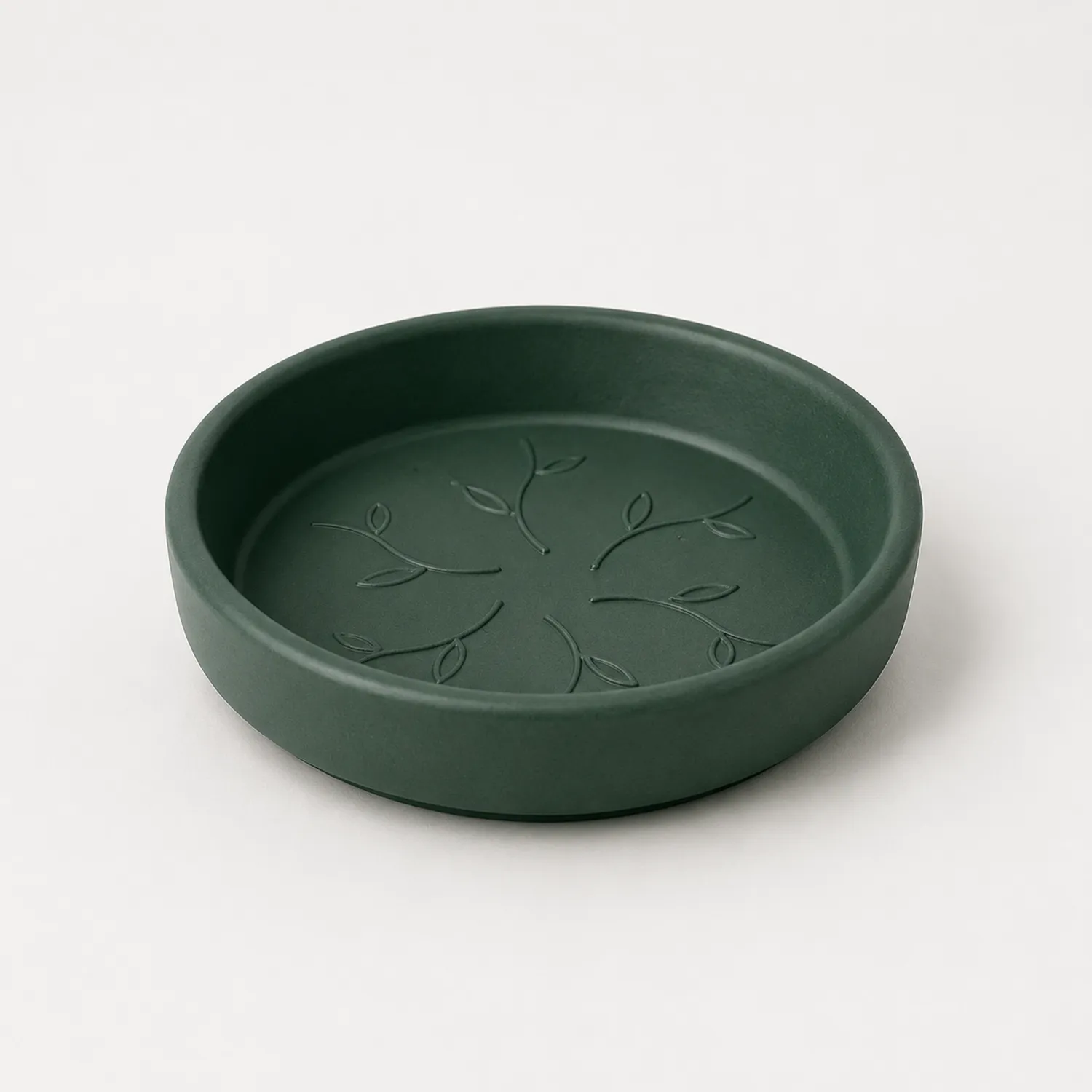 Sottovaso Rotondo Verde Scuro con Motivo Foglie-velnordia
