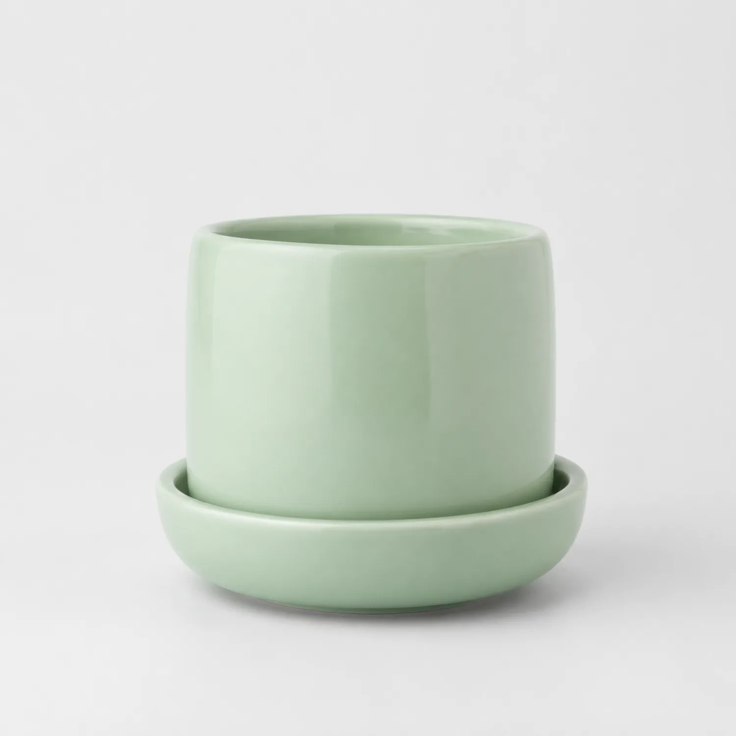 Vaso in Ceramica Verde Chiaro con Sottovaso-velnordia