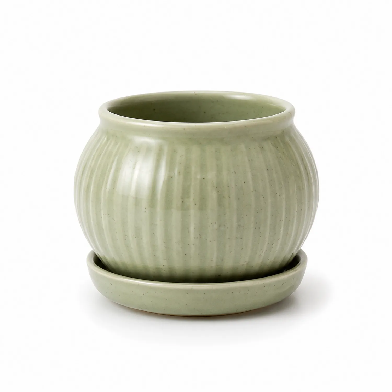 Vaso Rotondo Verde Chiaro con Sottovaso-velnordia