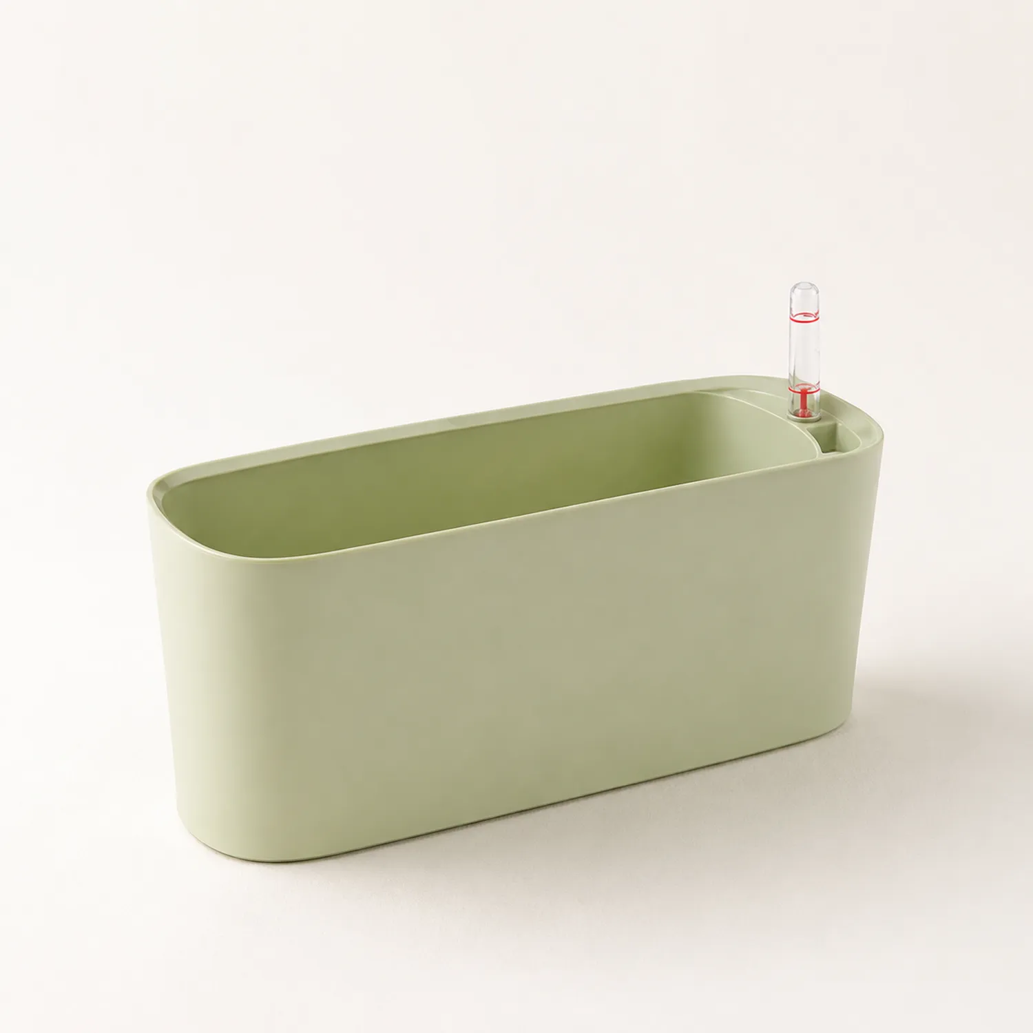 Vaso autoirrigante rettangolare verde chiaro con indicatore di livello-velnordia