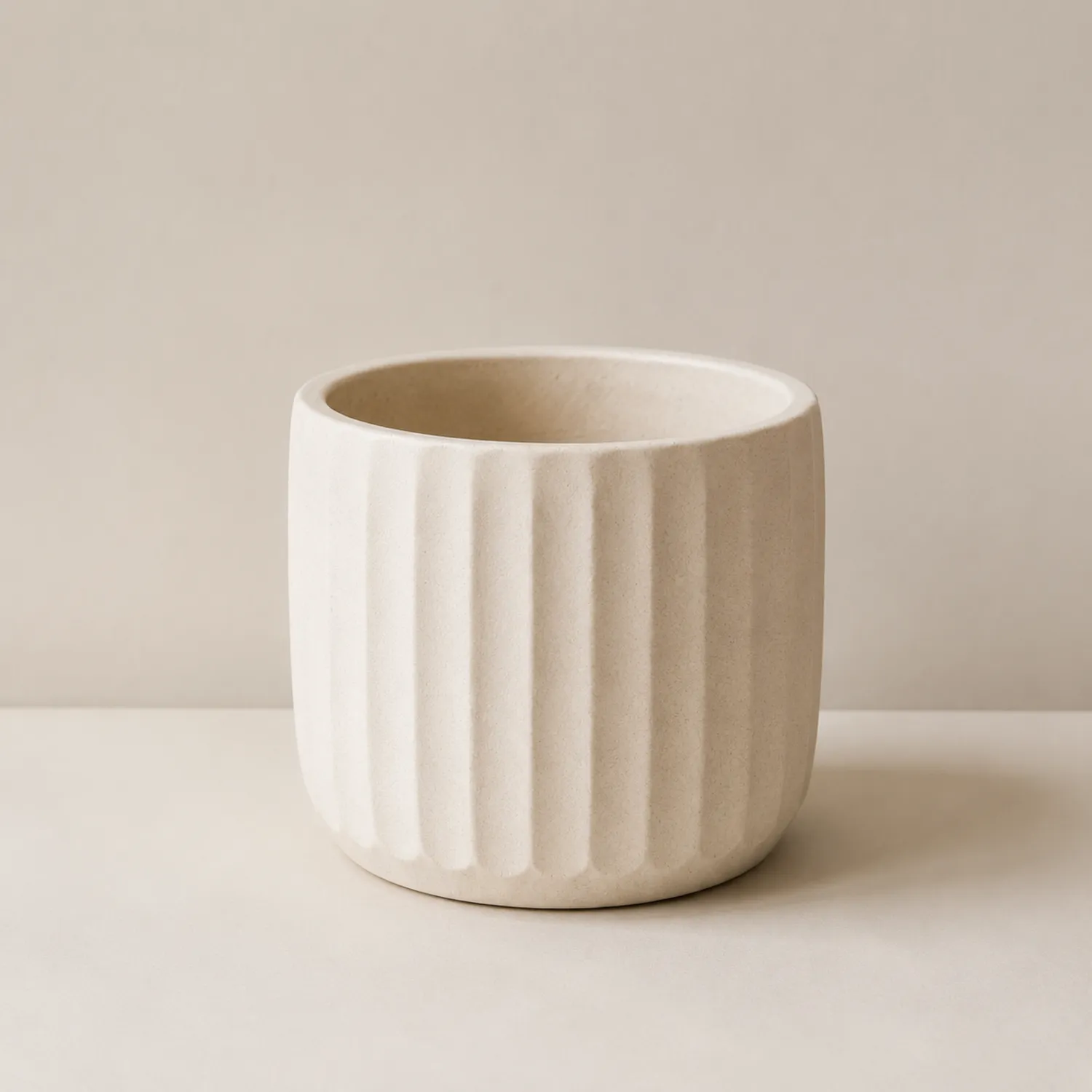 Vaso Decorativo Cilindrico con Superficie Scanalata Beige-velnordia