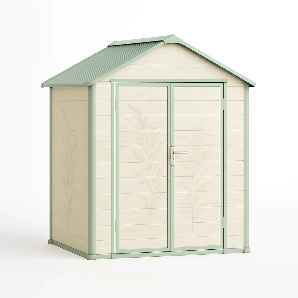 Kunststoff Gartenhaus mit Doppeltür Beige/Grün-Decoreluno