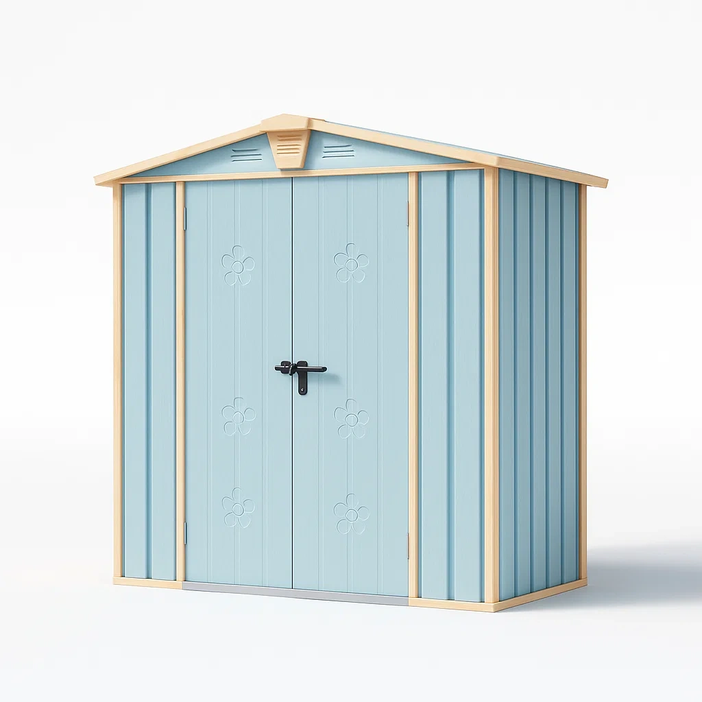 Metall-Gartenschuppen 210 cm x 130 cm x 183 cm Hellblau-Decoreluno