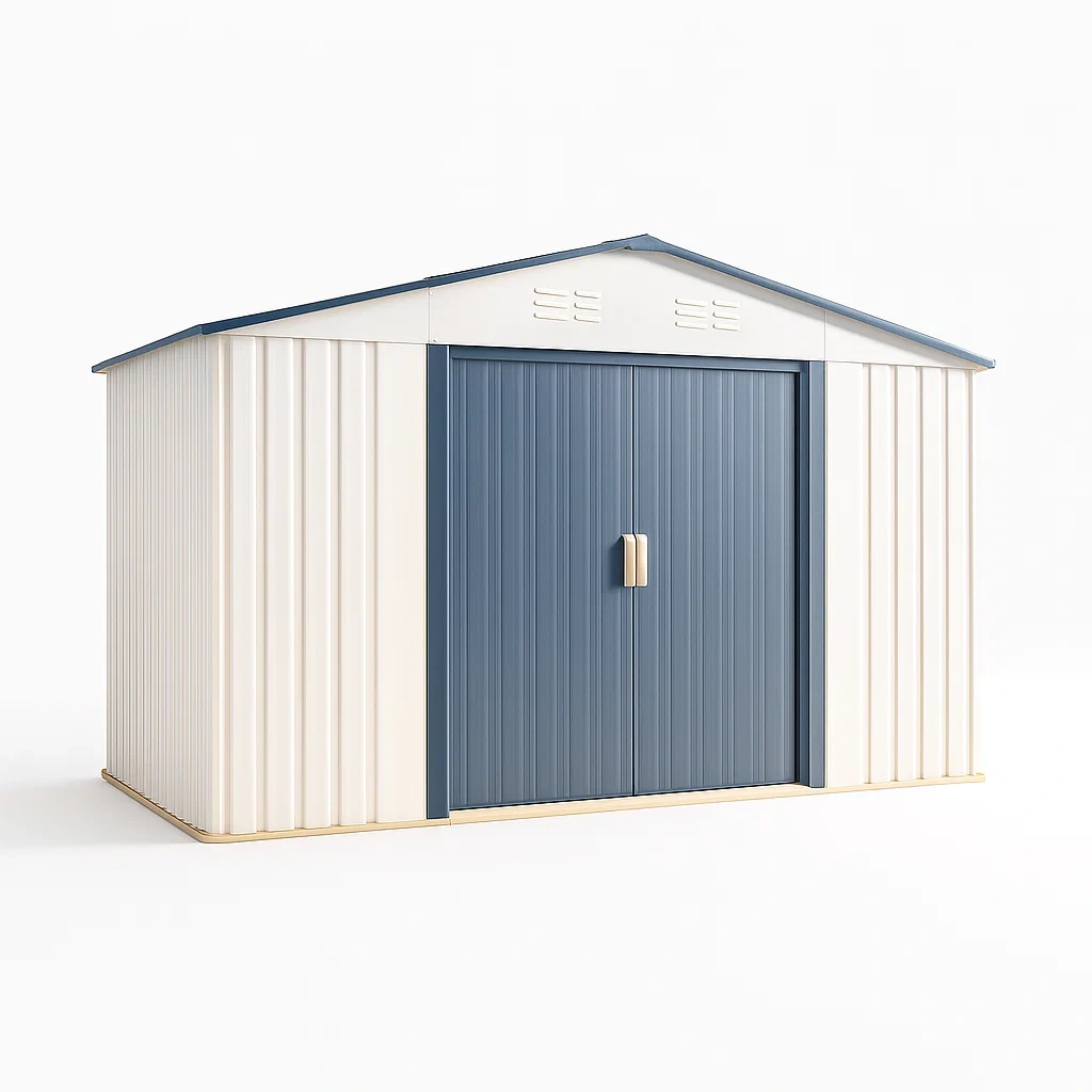 Metall Gartenhaus 3x2m Weiß/Blau mit Schiebetür-Decoreluno