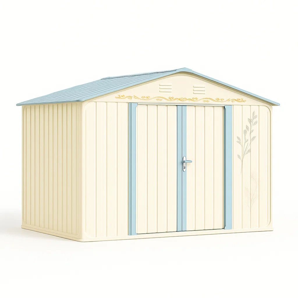 Kunststoff Gartenhaus 200x250cm Doppelttür Beige/Blau-Decoreluno