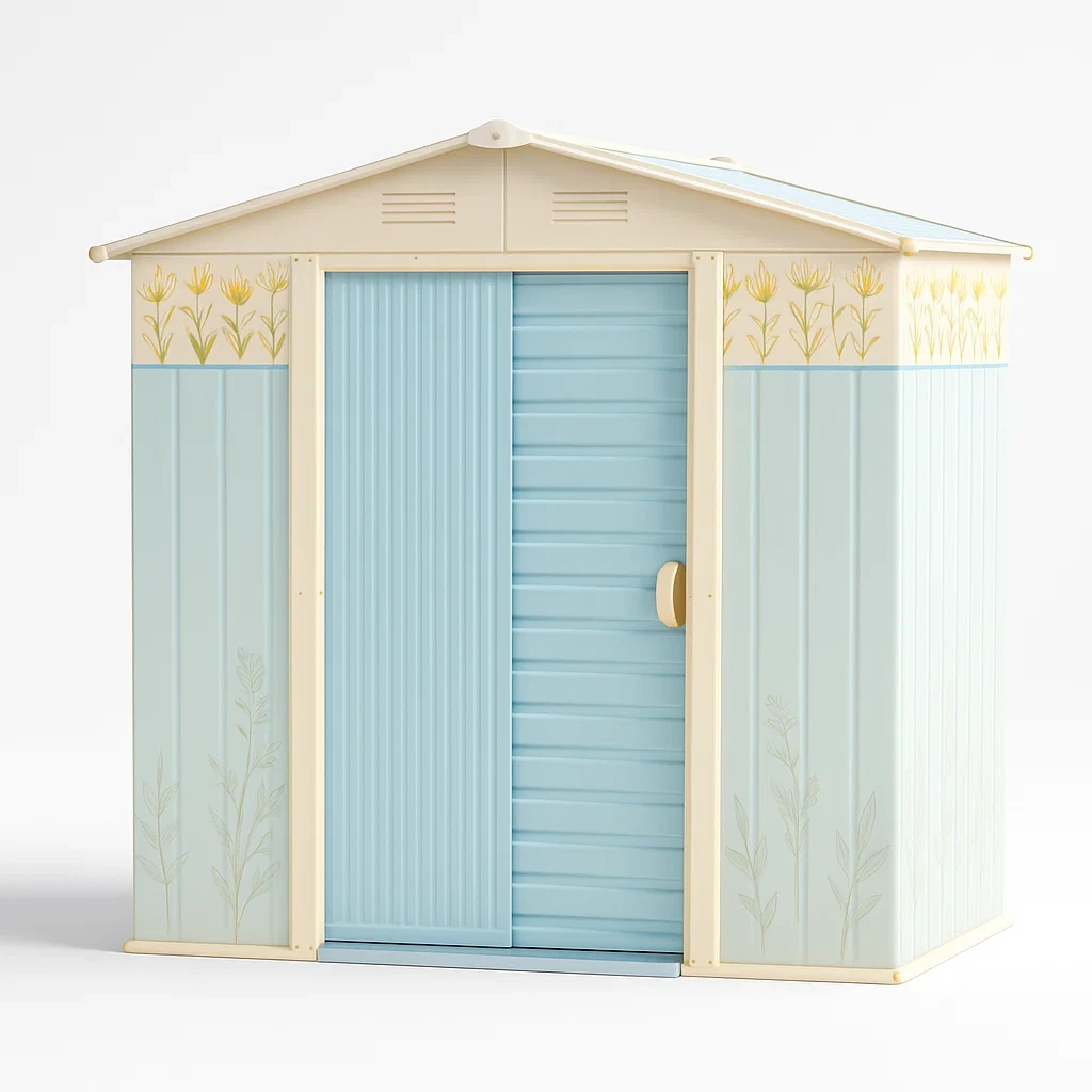 Plastik Gartenhaus mit Schiebetür Blau/Creme 185x152x226 cm-Decoreluno