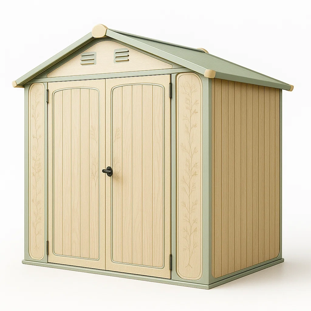 Kunststoff-Gartenschuppen UV-beständig 213cm x 130cm x 185cm Beige/Grün-Decoreluno