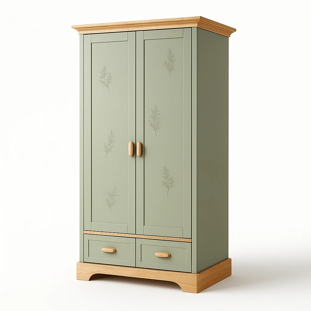 Olivgrüner Kleiderschrank aus Kiefernholz mit 2 Türen-Decoreluno