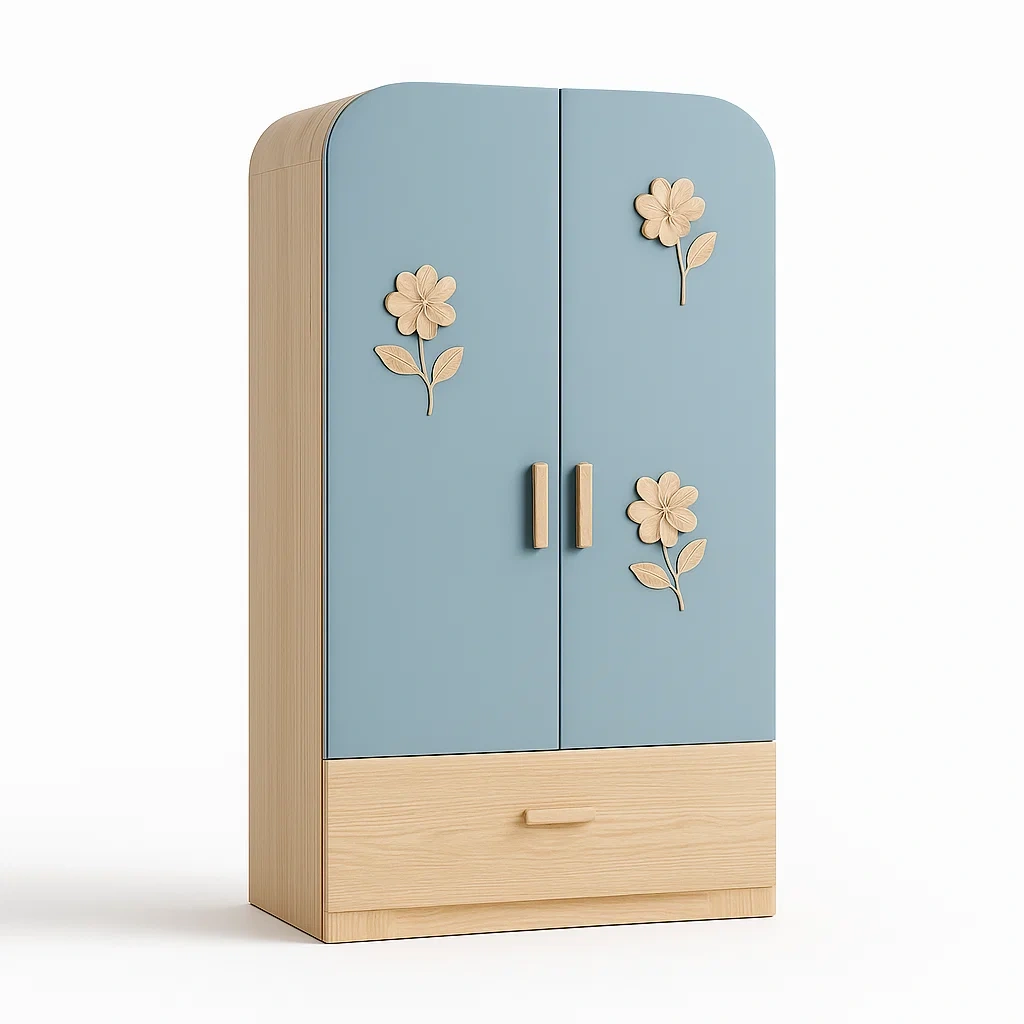 Kinder-Kleiderschrank MDF Blau mit Blumenmotiven-Decoreluno