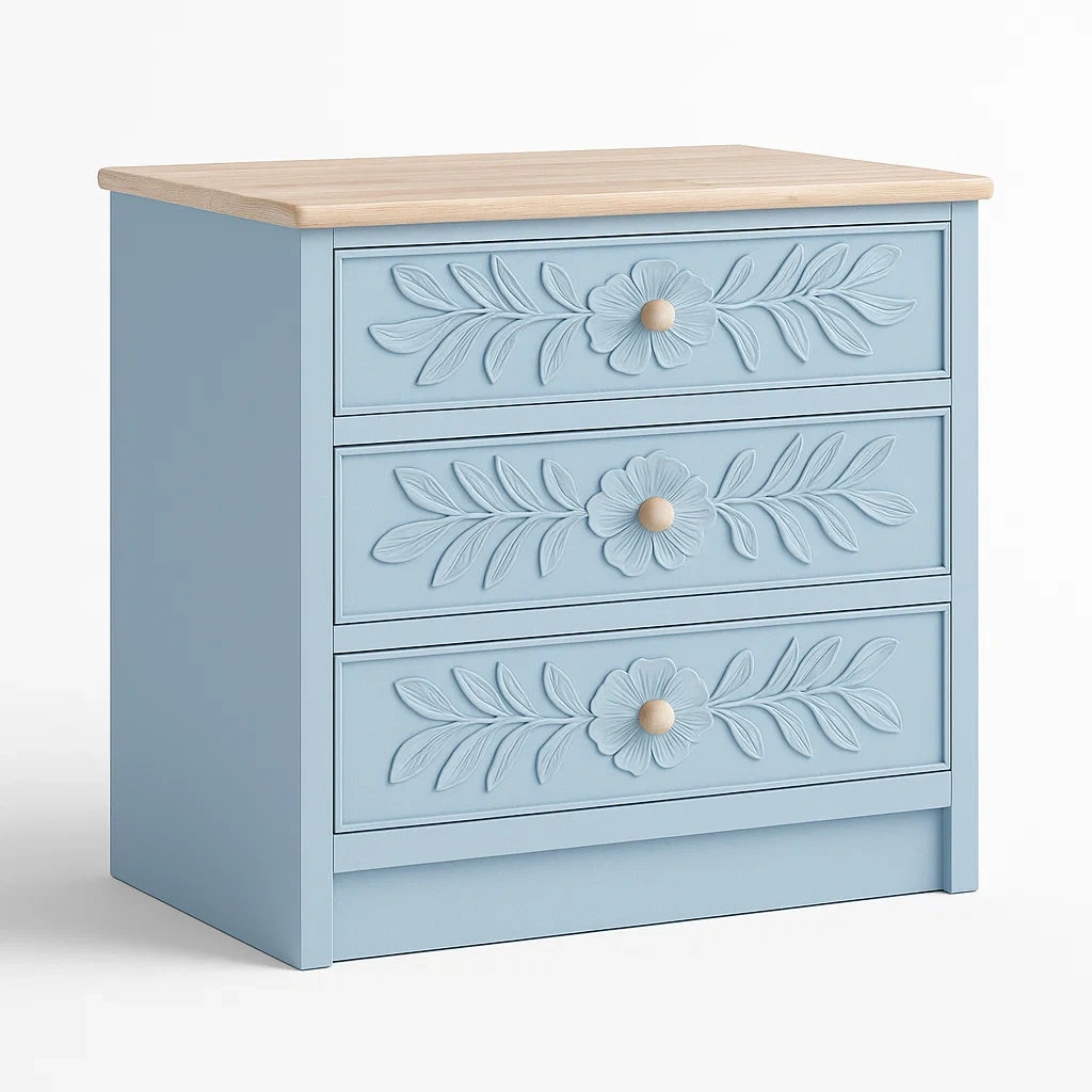 Kommode mit 3 Schubladen aus Holzwerkstoff, Blau-Decoreluno