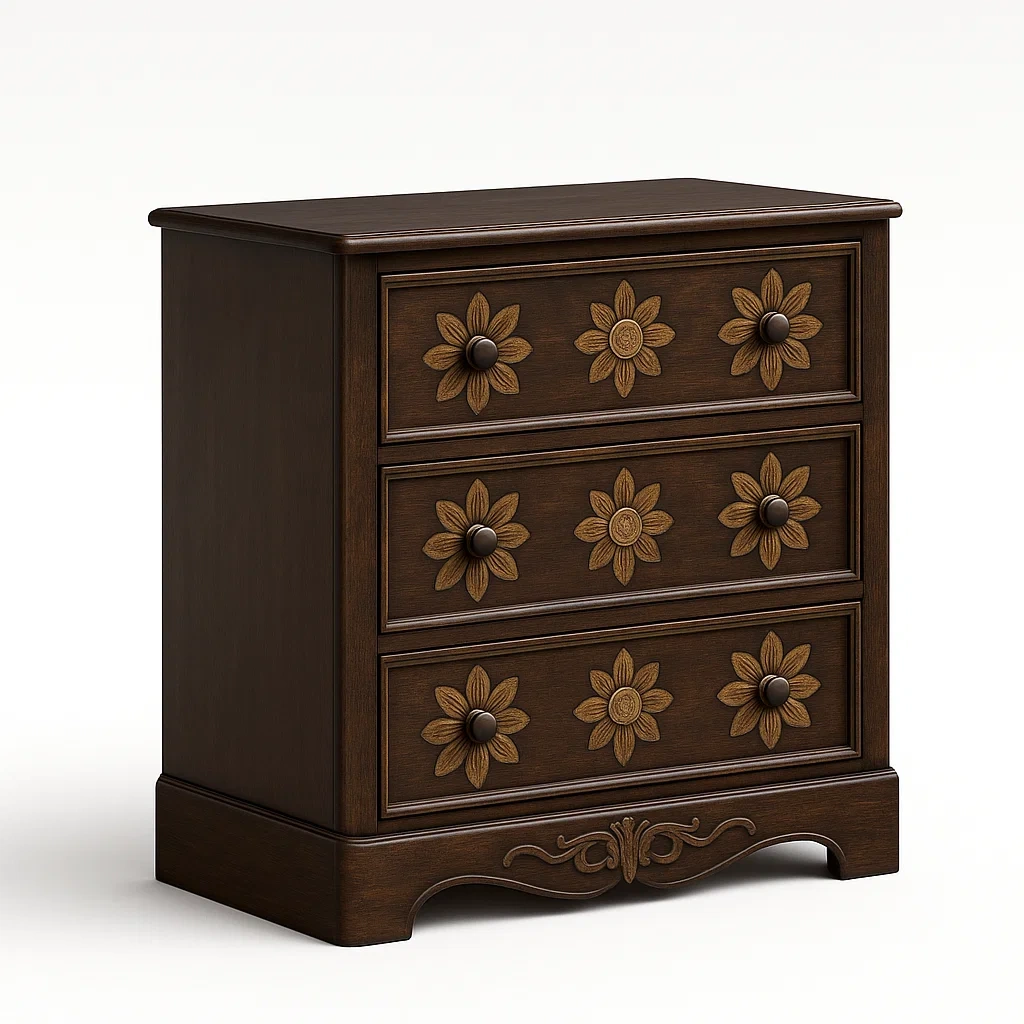 Holzkommode mit floralen Schnitzereien Dunkelbraun 3 Schubladen-Decoreluno