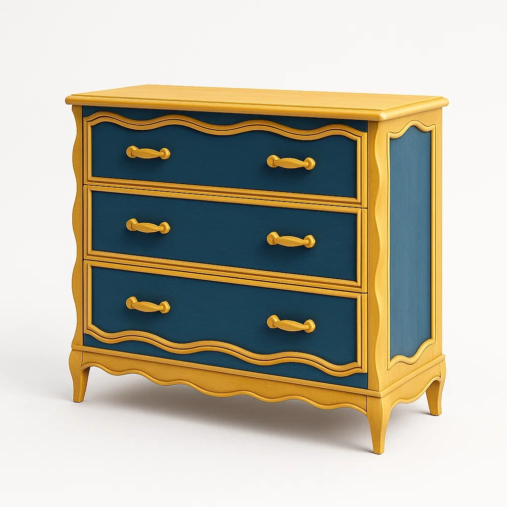 Holzkommode mit 3 Schubladen Blau/Gold 100x45x80cm-Decoreluno