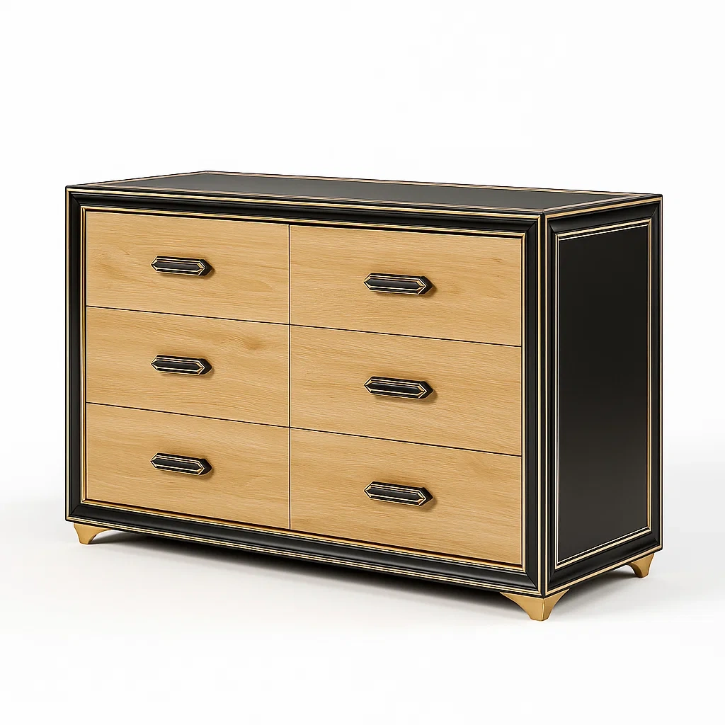 Holz Kommode mit 6 Schubladen in Schwarz-Decoreluno