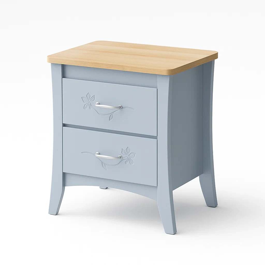 Nachttisch mit 2 Schubladen MDF Blau/Holzfarbe-Decoreluno