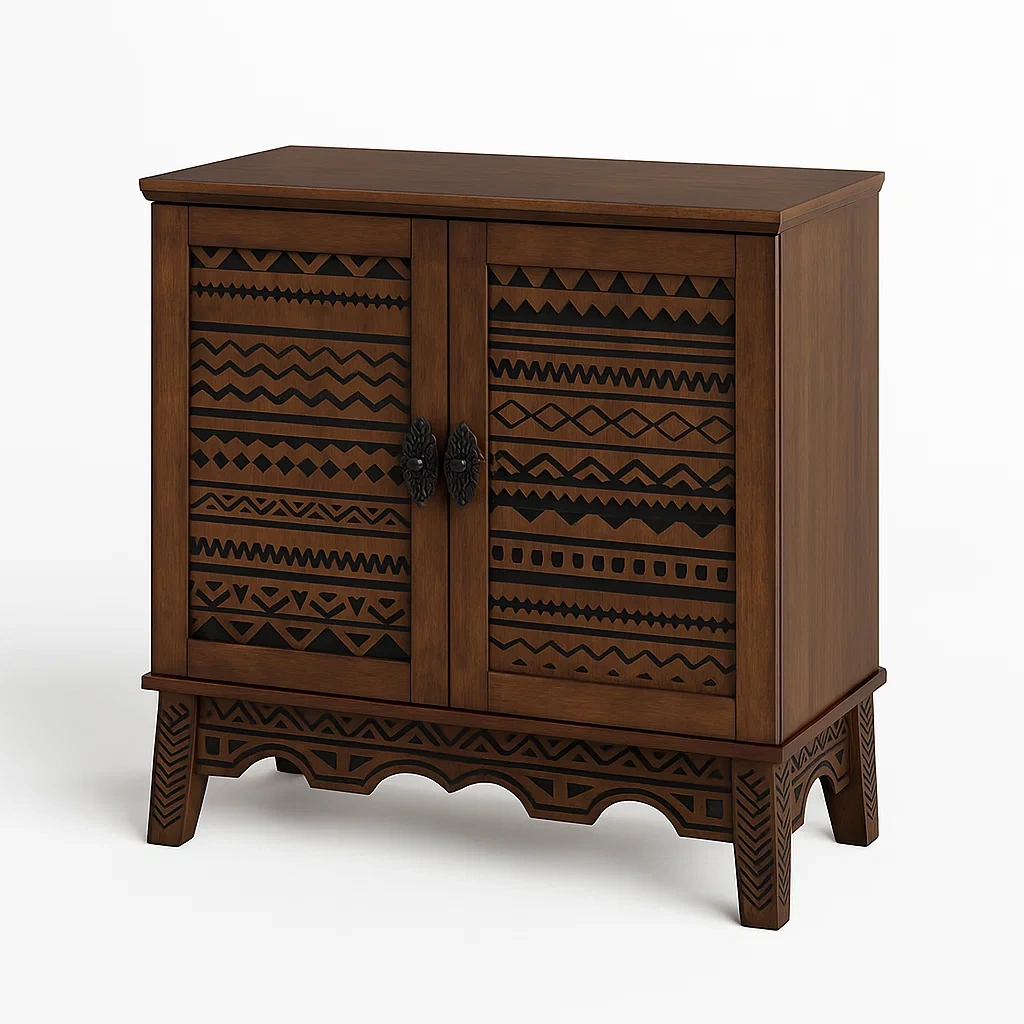 Holzkommode mit orientalischem Muster Braun-Decoreluno