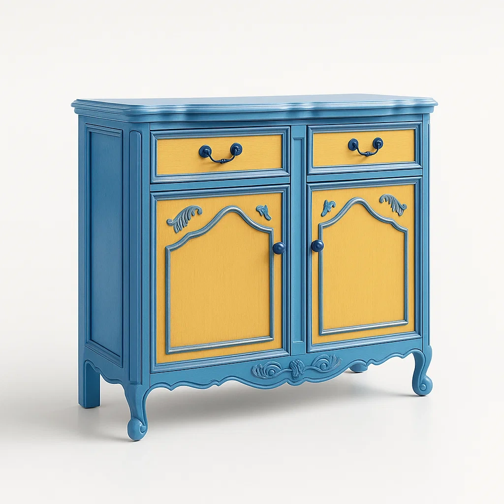 Holz Kommode Blau/Gelb-Decoreluno