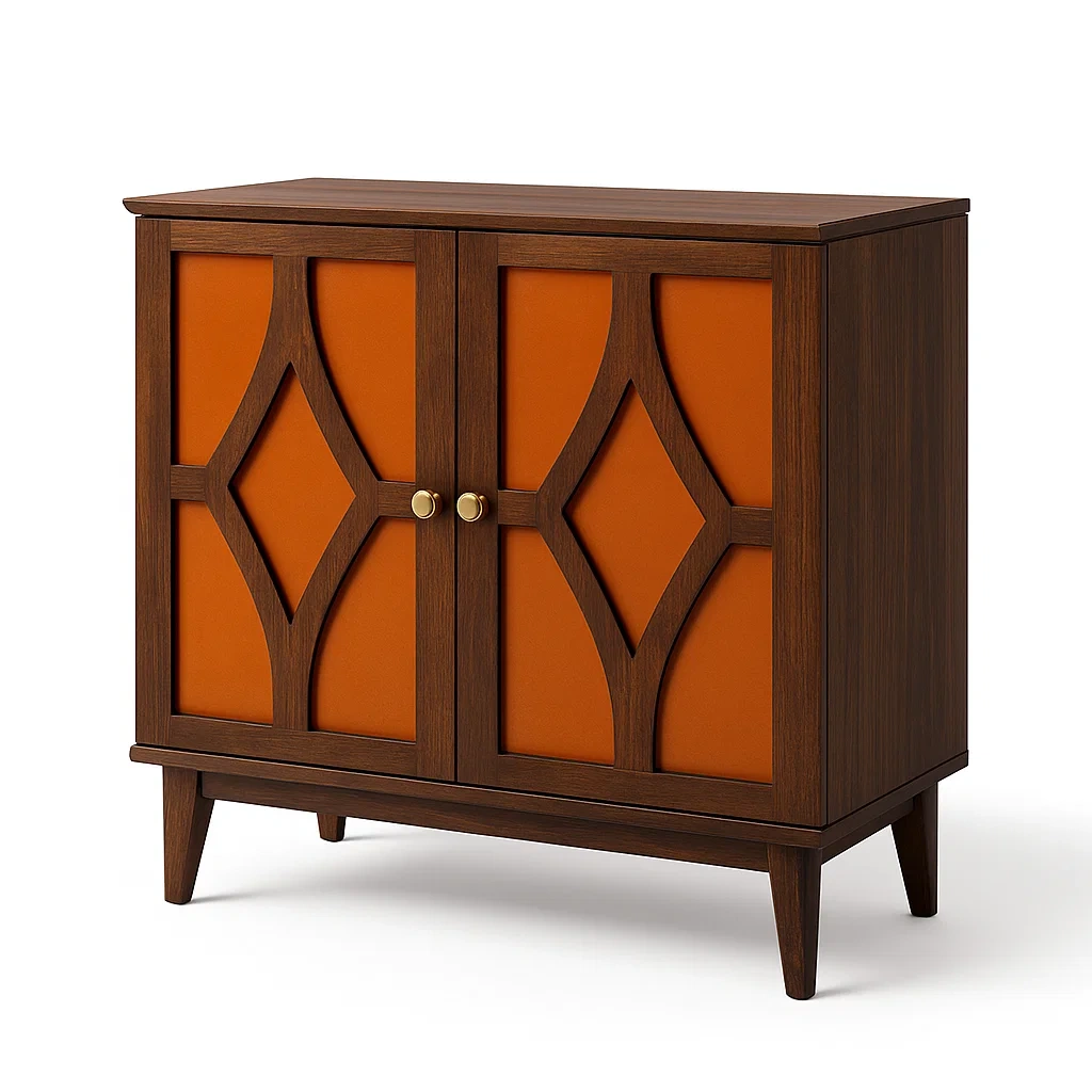 Holz Kommode mit Doppeltüren, Braun und Orange-Decoreluno