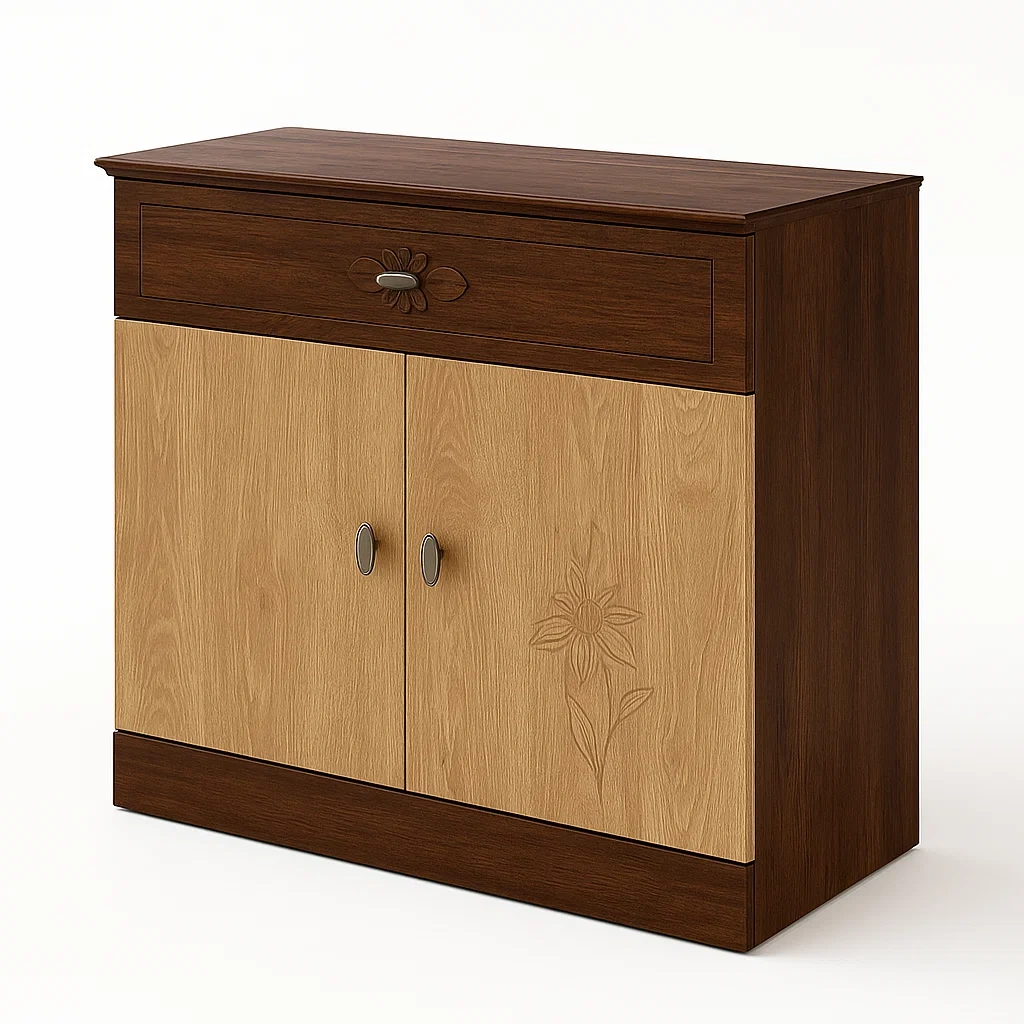 Sideboard aus MDF-Holzfaserplatte mit Blumenmuster und Schublade, Dunkelbraun/Hellbraun-Decoreluno