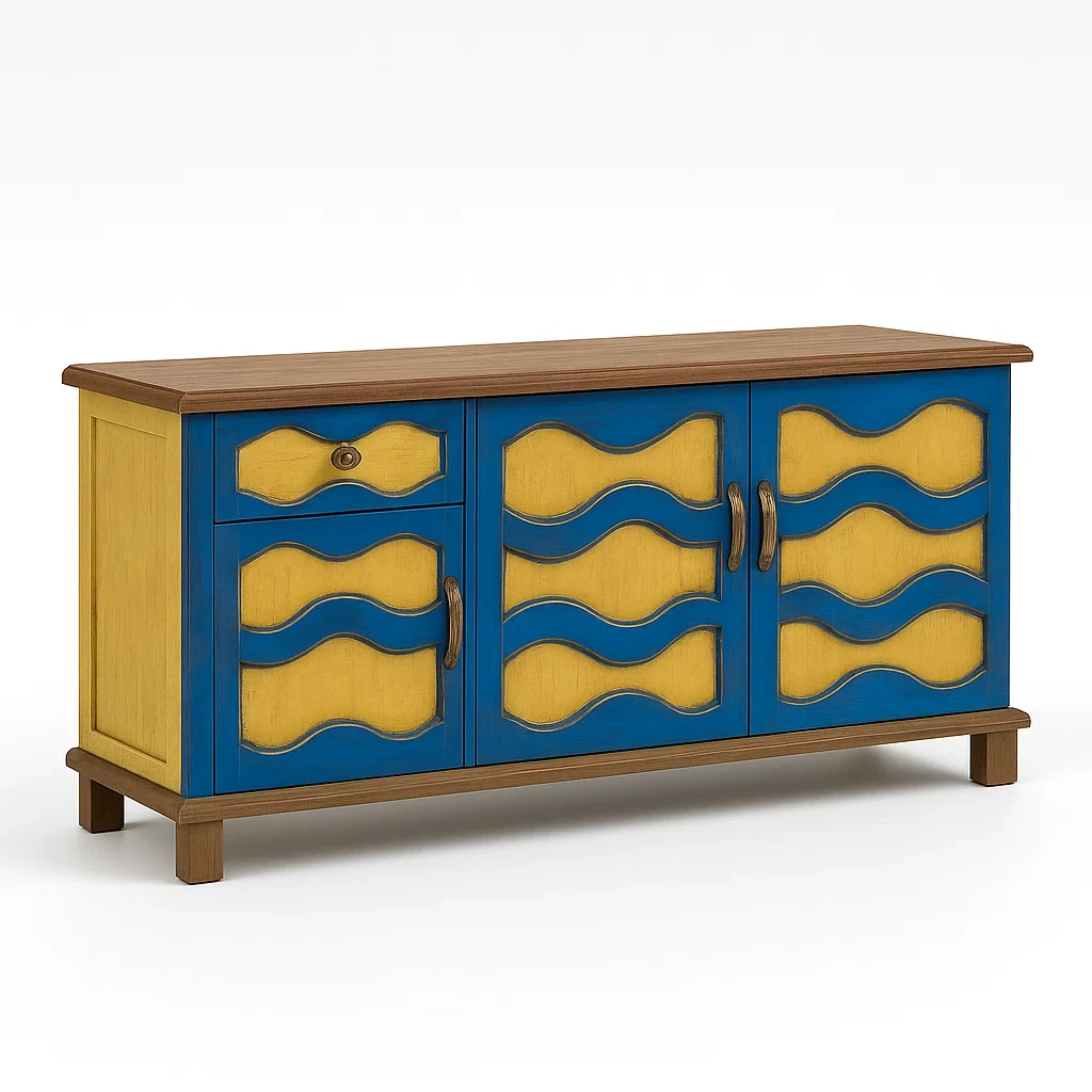 Holzschrank mit Stahlgriffen Blau/Gelb 150x40x75 cm-Decoreluno