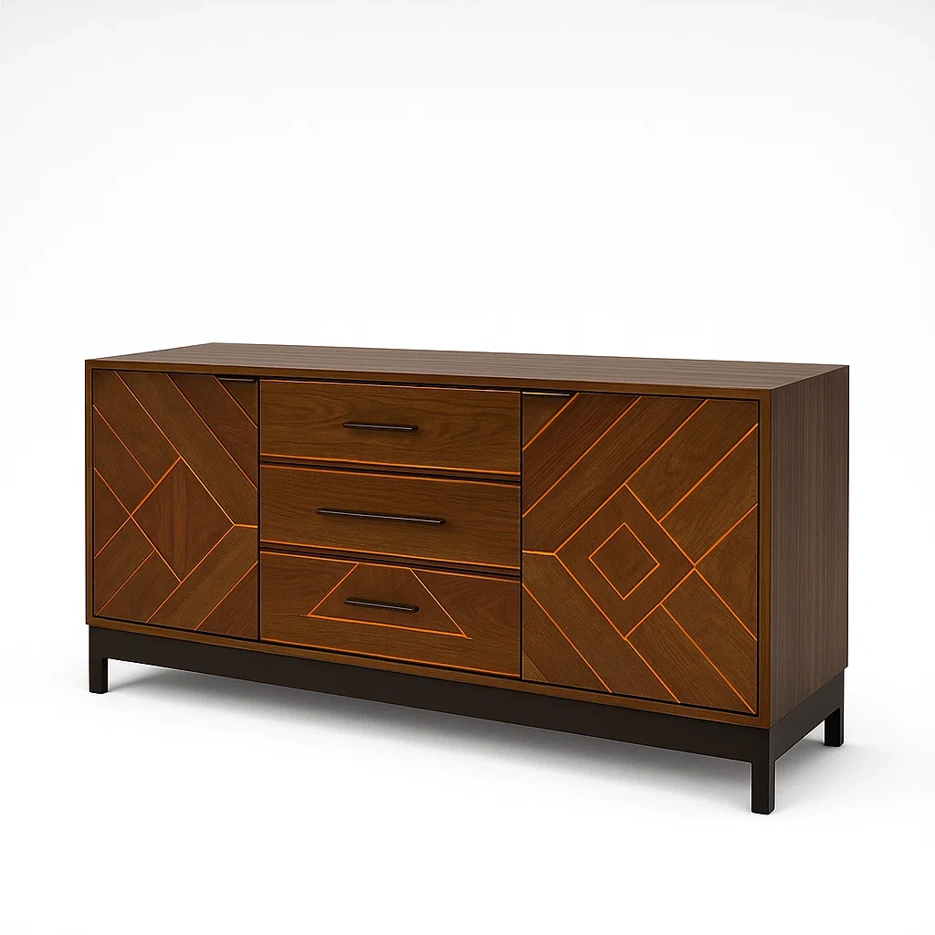 Sideboard aus Walnussholz mit geometrischem Muster, 150 cm-Decoreluno