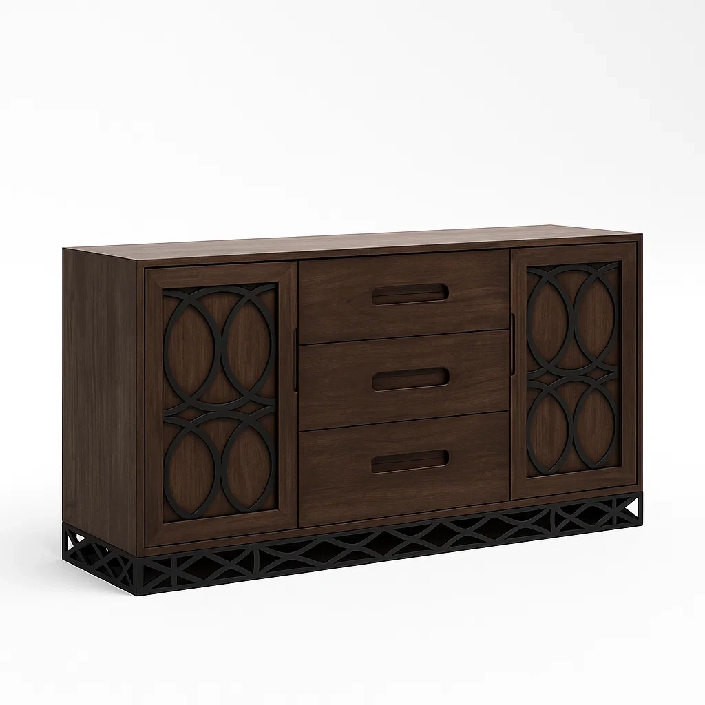 Sideboard aus Holz mit Metallverzierungen-Decoreluno