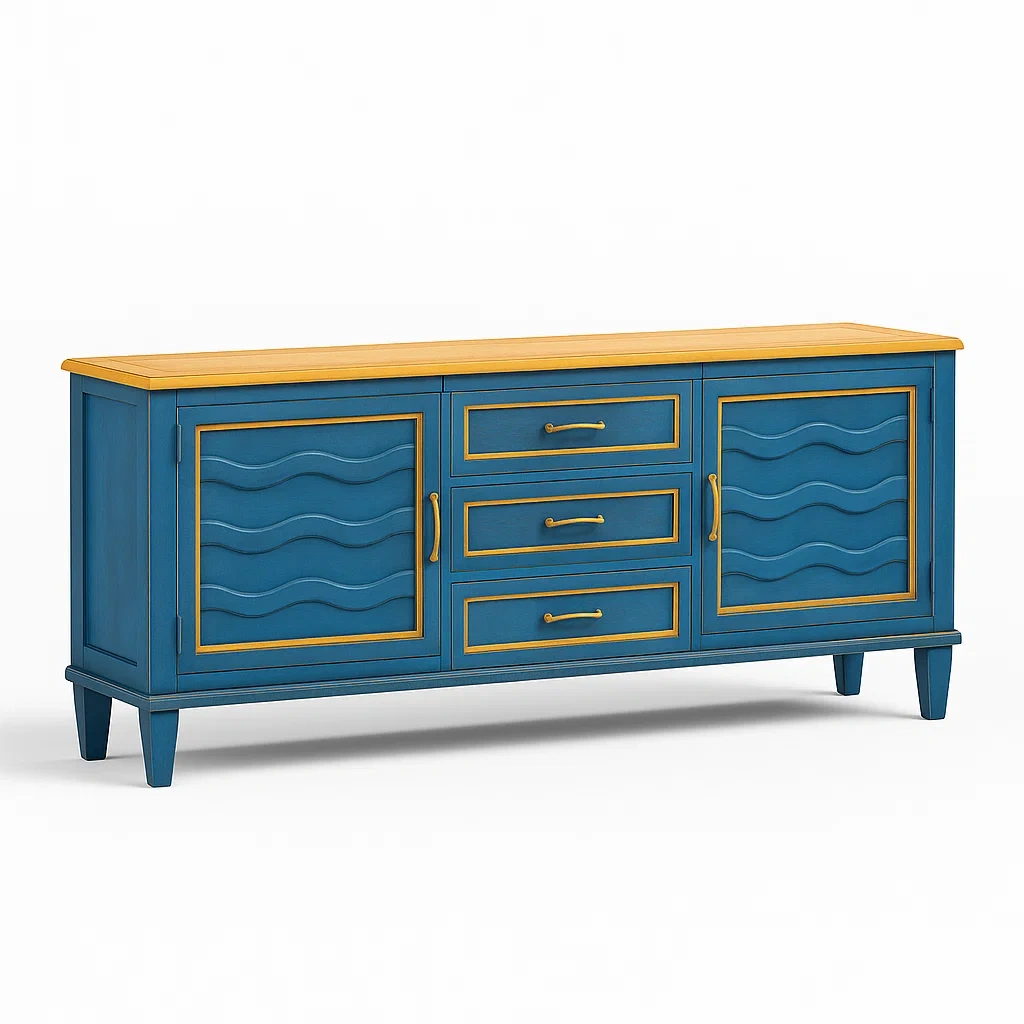 Holz Sideboard Blau Gelb 180x40x80 cm-Decoreluno