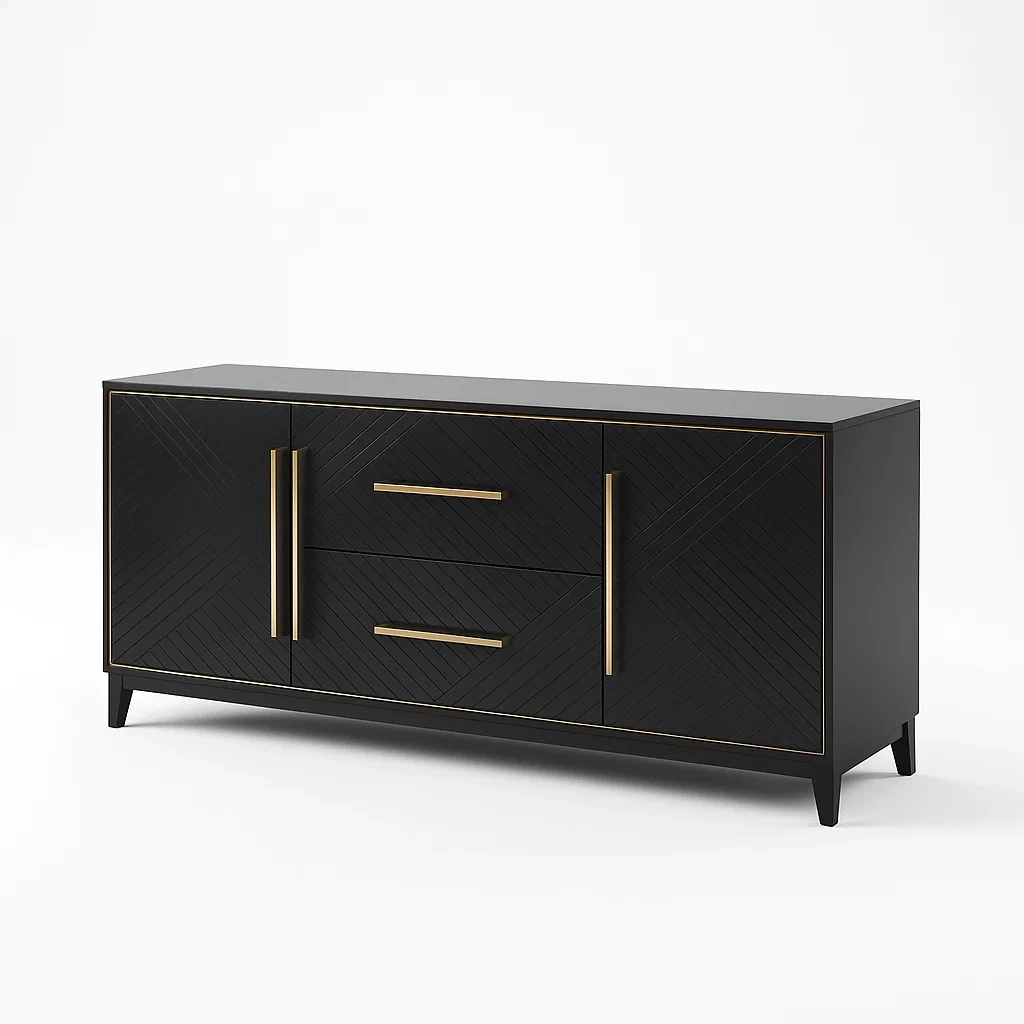 Schwarzes Sideboard aus Holz mit Metallgriffen 150x40x72 cm-Decoreluno
